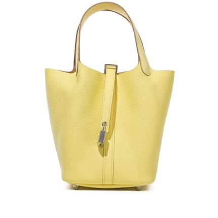Hermes Lime Clemence and Ostrich Touch Picotin Lock 18 Palladium Hardware