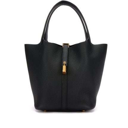Hermes Black Clemence Picotin Lock 22 Gold Hardware