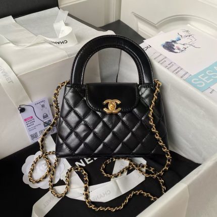 Chanel AS4416 Mini Shopping Bag Shiny Aged Calfskin Gold Tone Metal Black