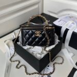 Chanel AP3804 Clutch Lambskin Cosmetic Bag With Pearl Handle Black