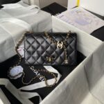 Chanel AS4967 Small Flap Bag Shiny Lambskin Enamel & Gold Metal Black
