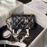 Chanel AS4973 Mini Flap Bag Shiny Lambskin Enamel & Gold Metal Black