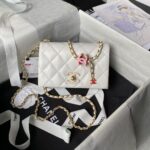 Chanel AS4973 Mini Flap Bag Shiny Lambskin Enamel & Gold-Tone Metal White