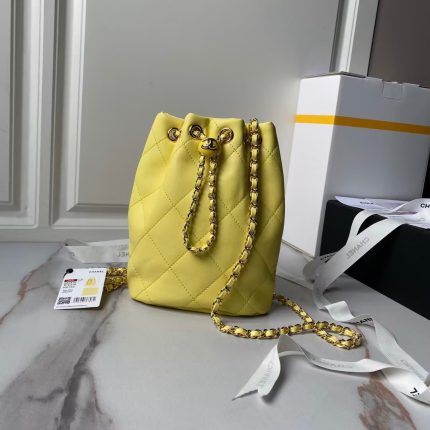 Chanel 24S AS4810 Medium CC Drawstring Backpack Shiny Lambskin Light Gold Hardware Yellow