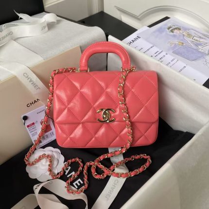 Chanel 24C AS4543 Mini Flap Bag Chain Bag Top Handle Dark Pink Lambskin