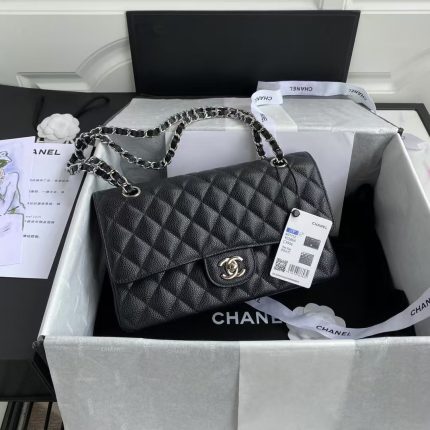 Chanel Classic 11.12 Handbag Caviar Silver Hardware Burgundy Interior