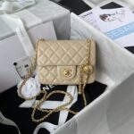 Chanel 23C AS1786 Mini Square Pearl Embossed Flap Bag Antique Gold Hardware Apricot