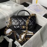 Chanel 24A AS4992 Mini Shiny Lambskin Flap Bag With Top Handle Black