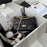 Chanel 23A Classic Mini 2.55 Flap Bag Black Distressed Calfskin Gold Hardware