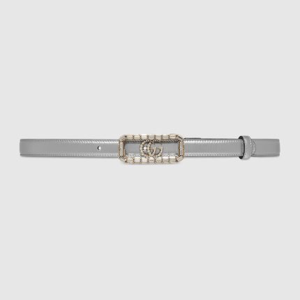 Thin belt with crystal Double G buckle