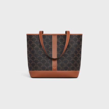 SMALL CABAS IN TRIOMPHE CANVAS AND CALFSKIN TAN