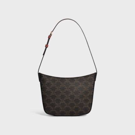 MEDIUM CELINE CROQUE BAG IN TRIOMPHE CANVAS AND CALFSKIN TAN