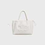 SMALL CABAS DRAWSTRING CUIR TRIOMPHE IN GRAINED CALFSKIN WHITE