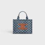 SMALL CABAS THAIS IN DENIM WITH TRIOMPHE ALL-OVER AND CALFSKIN DENIM / SILVER