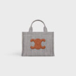 SMALL CABAS THAIS IN STRIPED TEXTILE NAVY BLUE