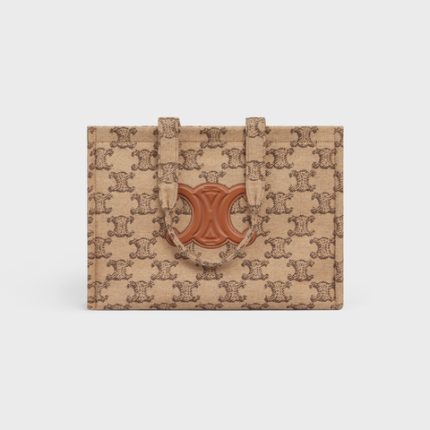 LARGE CABAS THAIS IN TEXTILE WITH TRIOMPHE CAMEL