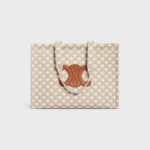 LARGE CABAS THAIS IN TEXTILE WITH TRIOMPHE CANVAS PRINT AND CALFSKIN WHITE