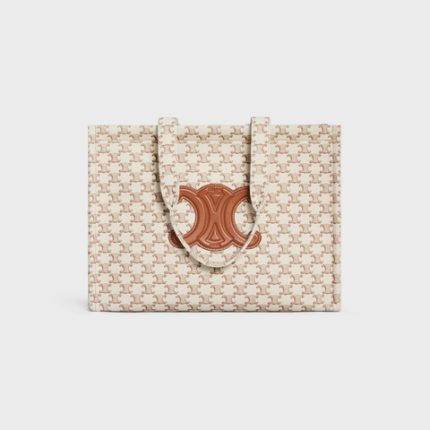 LARGE CABAS THAIS IN TEXTILE WITH TRIOMPHE CANVAS PRINT AND CALFSKIN WHITE