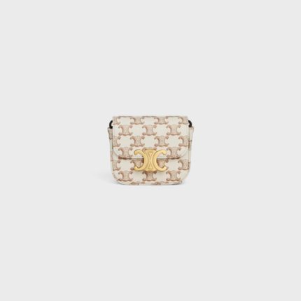 MINI CLAUDE IN TEXTILE WITH TRIOMPHE PRINT AND CALFSKIN WHITE