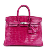 Hermes Birkin 25 Rose Sheherazade Shiny Porosus Crocodile Palladium Hardware