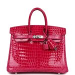 Hermes Birkin 25 Rose Mexico Shiny Porosus Crocodile Palladium Hardware