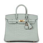 Hermes Birkin 25 Gris Neve Matte Alligator Gold Hardware