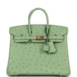 Hermes Birkin 25 Vert Criquet Ostrich Gold Hardware
