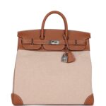Hermes Birkin HAC 40 Gold Evercolor and Ecru Toile Palladium Hardware