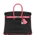 Hermes Special Order (HSS) Birkin 25 Black and Rose Azalee Chevre Brushed Palladium Hardware