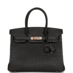 Hermes Birkin 30 Black Ostrich Rose Gold Hardware