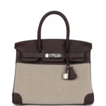 Hermes Birkin 30 Bivouac Ficelle Canvas and Moka Swift Palladium Hardware