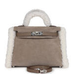 Hermes Teddy Kelly 20 Gris Caillou and Etoupe Swift Palladium Hardware