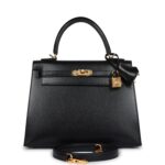 Hermes Kelly Sellier 25 Black Box Gold Hardware