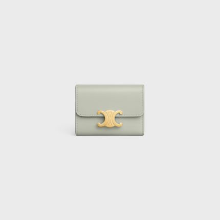 COMPACT WALLET WITH COIN TRIOMPHE IN SHINY CALFSKIN LIGHT CLAY