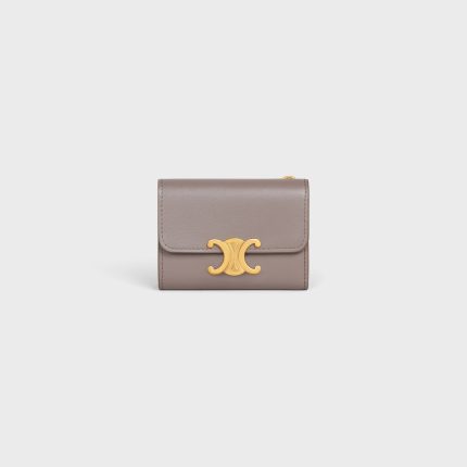 COMPACT WALLET WITH COIN TRIOMPHE IN SHINY CALFSKIN PEBBLE