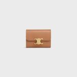 COMPACT WALLET WITH COIN TRIOMPHE IN SHINY CALFSKIN BRONZE