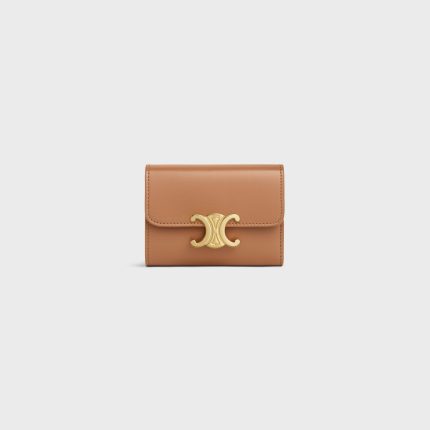 COMPACT WALLET WITH COIN TRIOMPHE IN SHINY CALFSKIN BRONZE