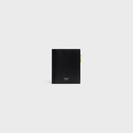 COMPACT WALLET TRIOMPHE CHARMS IN SHINY CALFSKIN BLACK