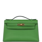 Hermes Kelly Pochette Vert Yucca Swift Gold Hardware