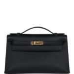 Hermes Kelly Pochette Black Swift Gold Hardware