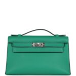 Hermes Kelly Pochette Vert Vertigo Swift Palladium Hardware