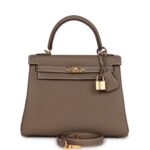 Hermes Kelly Retourne 25 Etoupe Togo Gold Hardware