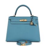 Hermes Kelly Sellier 28 Blue Jean Epsom Gold Hardware