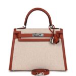 Hermes Kelly Sellier 28 Cuivre Swift and Ecru Toile H Palladium Hardware