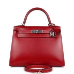 Hermes Kelly Sellier 28 Rouge Piment Box Palladium Hardware