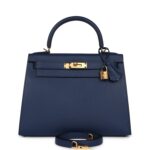 Hermes Kelly Sellier 28 Bleu Navy Epsom Gold Hardware