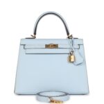 Hermes Kelly Sellier 25 Bleu Brume Epsom Gold Hardware