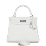 Hermes Kelly Retourne 25 New White Swift Palladium Hardware
