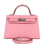 Hermes Kelly Sellier 20 Rose Confetti Verso Chevre Palladium Hardware