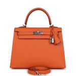 Hermes Kelly Sellier 25 Orange Epsom Palladium Hardware